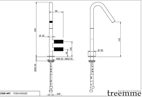 Rubinetterie Treemme IT3031IS2GZZ Küchenarmatur Edelstahl 22mm
