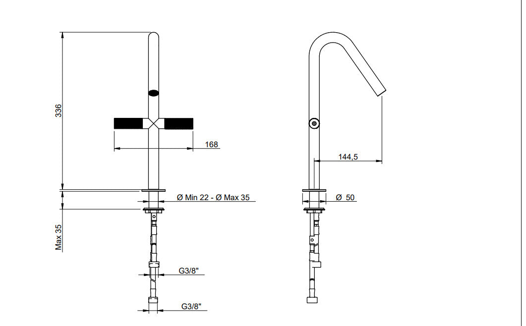 Treemme 22mm IT6053IS2GZZ – 2-Griff Waschtischarmatur aus Edelstahl