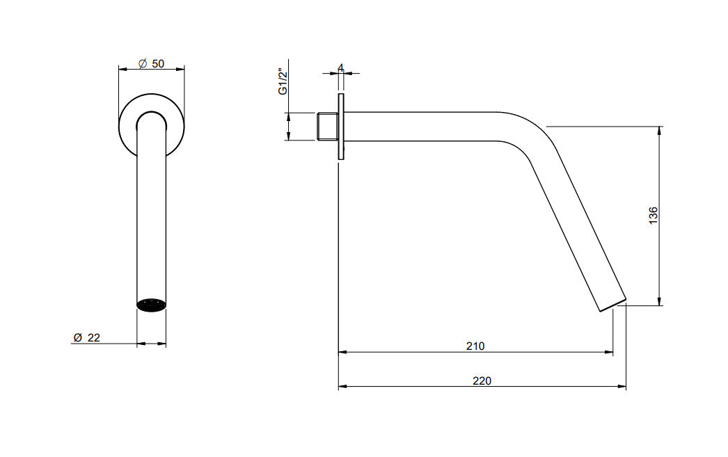 TREEMME 22mm Wandauslauf für Waschtisch 210 mm – Edelstahl gebürstet