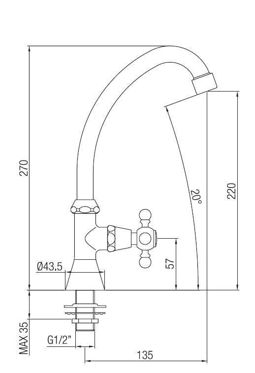 Einhebel Waschtischarmatur mit 1/2 Anschluss - Old Fashion