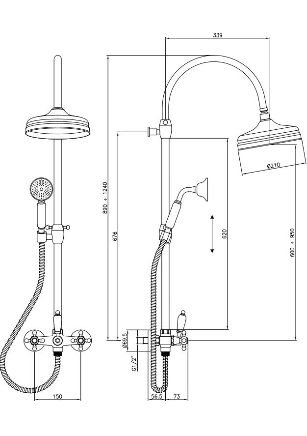 Komplette Duschsäule mit externem Duschanschluss - Old Fashion