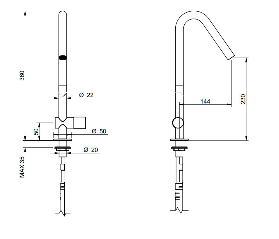 Treemme IT1134IS2HZZ Küchenarmatur 22mm Edelstahl