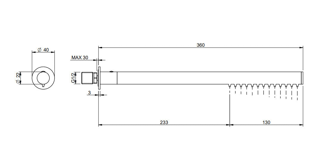 Treemme RWIT 1147 IS 01 – Wand-Kopfbrause 360 mm, Edelstahl, 22mm