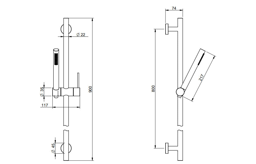 Treemme RWIT1347IS04 Gleitstangen-Brauseset Edelstahl – 800/900 mm