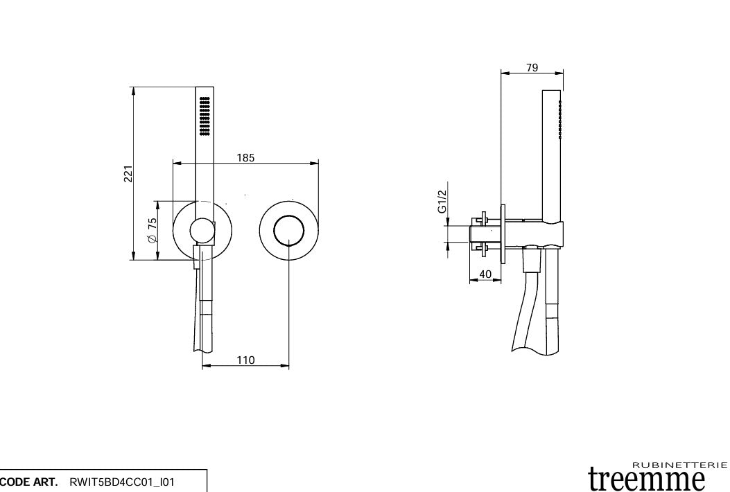 Treemme T30 Unterputz-Duschmischer mit Handbrause | RWIT5BD4CC01