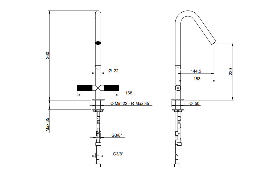 Treemme IT6031IS2GZZ Küchenarmatur 22mm Edelstahl Einlochmischer