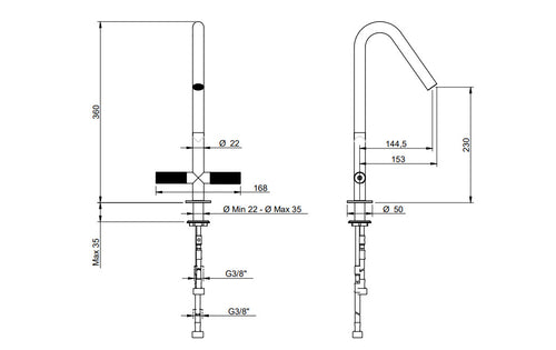 Treemme IT6031IS2GZZ Küchenarmatur 22mm Edelstahl Einlochmischer