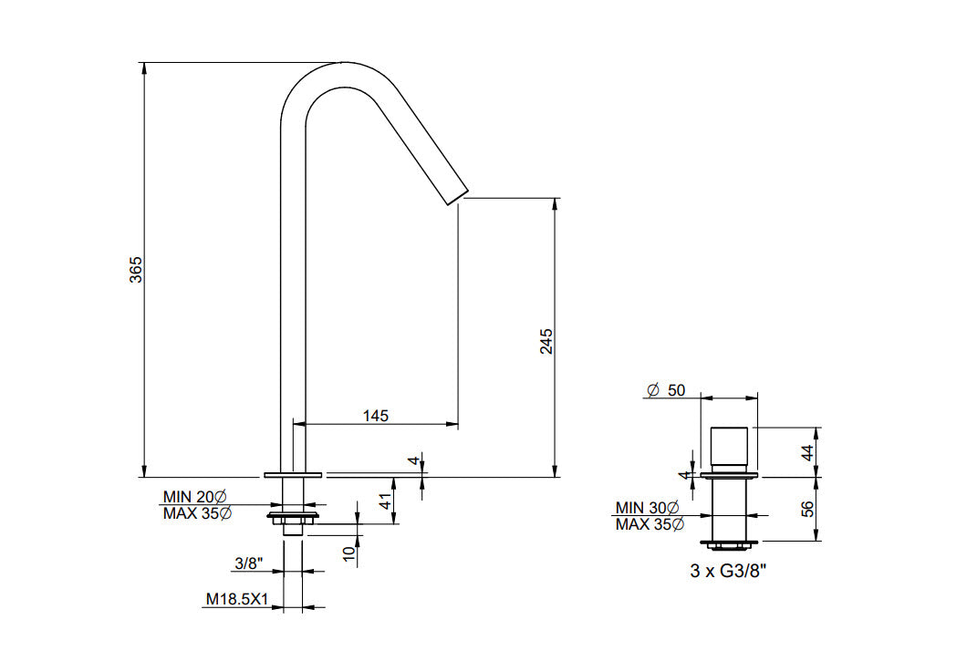 Treemme IT1133IS2HZZ Küchenarmatur 22mm Edelstahl mit Schwenkauslauf