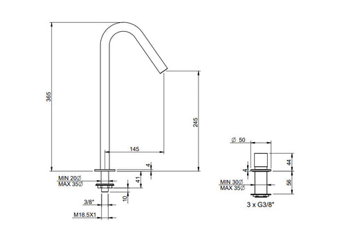 Treemme IT1133IS2HZZ Küchenarmatur 22mm Edelstahl mit Schwenkauslauf