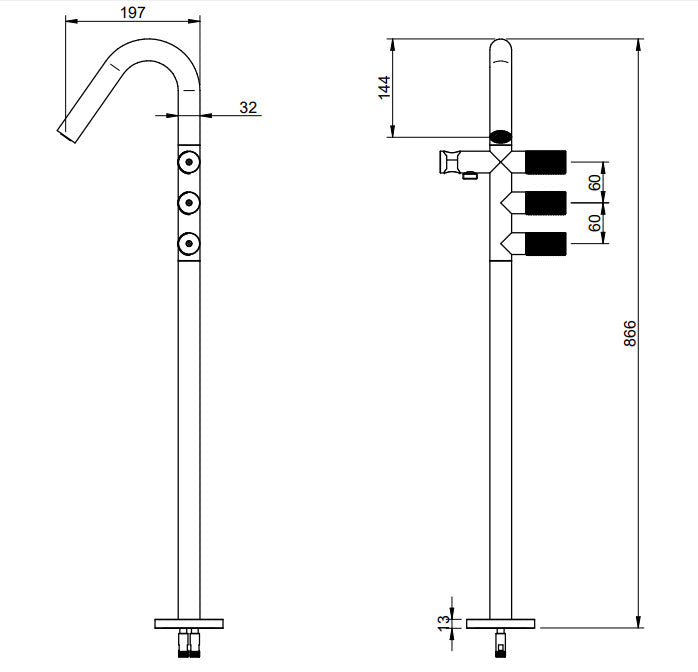 Treemme RWIT 6084 IS 01 – Bodenstehender Badewannenmischer 22mm, Frosted Inox