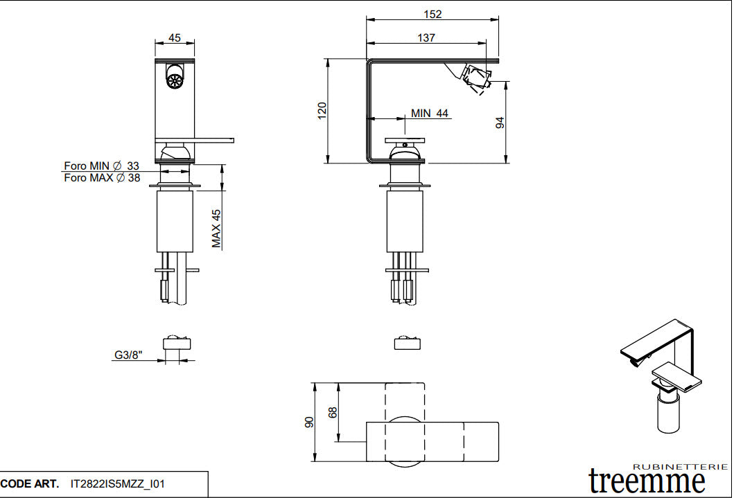 Treemme 5mm Bidetarmatur Einhebelmischer Edelstahl – IT 2822 IS 5M ZZ