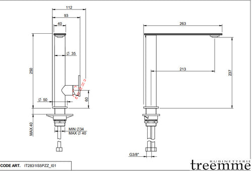 Treemme 5mm Küchenarmatur IT 2831 IS 5P ZZ – Edelstahl, schwenkbarer Perlator Auslauf
