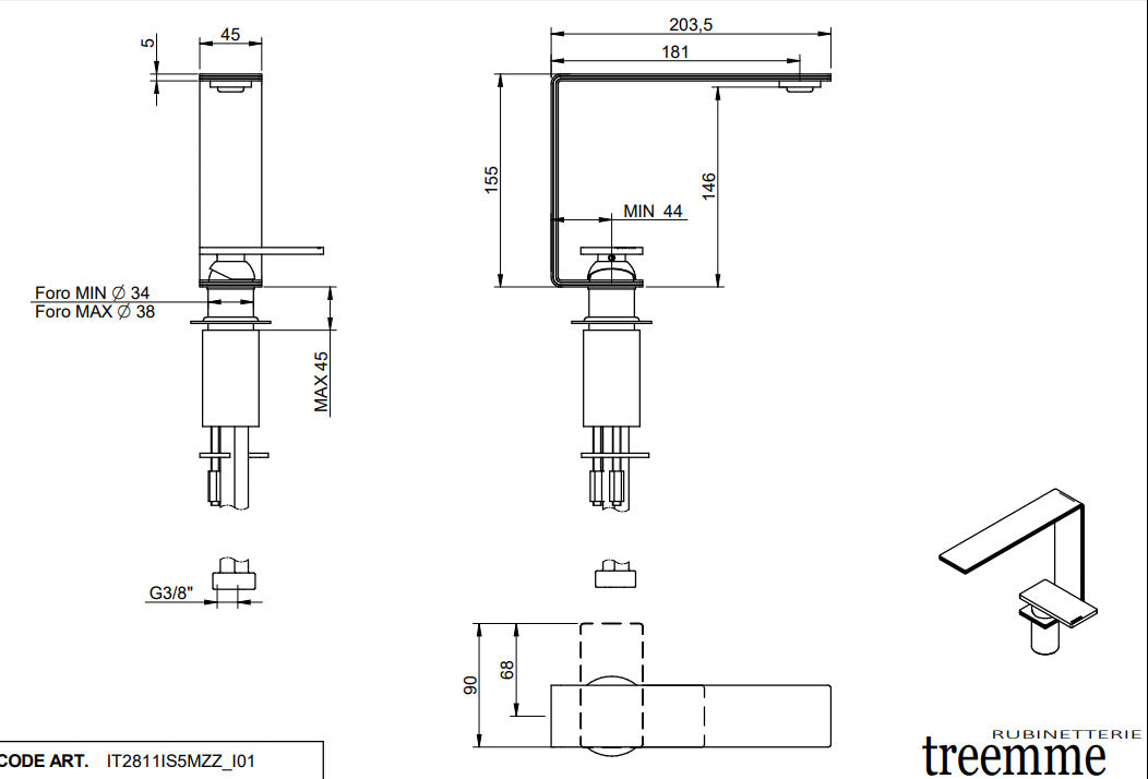 Treemme 5MM IT 2811 IS 5M ZZ – Waschtischarmatur Edelstahl 146 mm