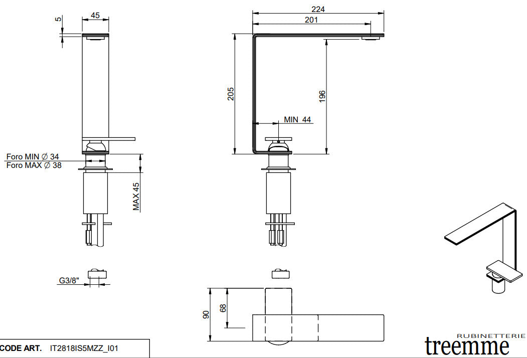 Treemme 5MM IT 2818 IS 5M ZZ – Waschtischarmatur Edelstahl 196 mm