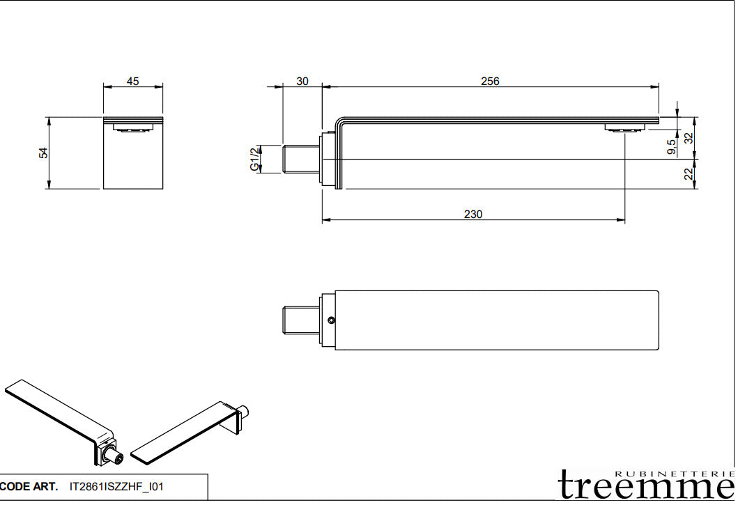 Treemme 5MM IT 2861 IS ZZ HF – Wand-Wannenauslauf Edelstahl 230 mm