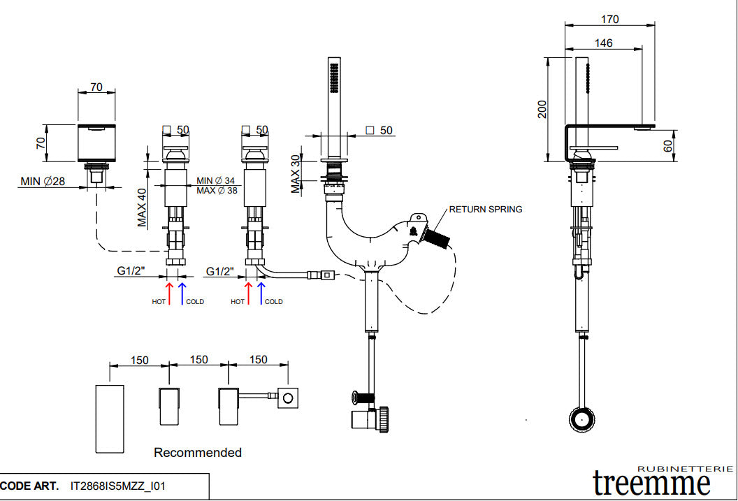 Treemme 5MM IT 2868 IS 5M ZZ – 4-Loch Wannenrandarmatur mit Handbrause