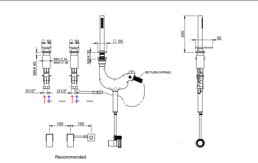 Treemme 5MM IT 2869 IS 5M ZZ – 3-Loch Wannenrandarmatur mit Handbrause