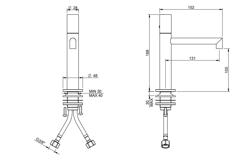 Treemme 28MM Einhebel-Waschtischmischer 106 mm – Edelstahl