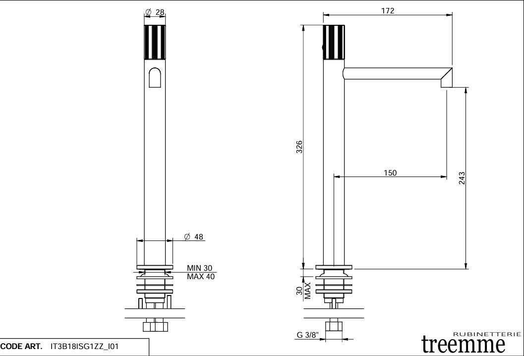 Rubinetterie Treemme IT 3B18 IS G1 ZZ 28mm Waschtischarmatur