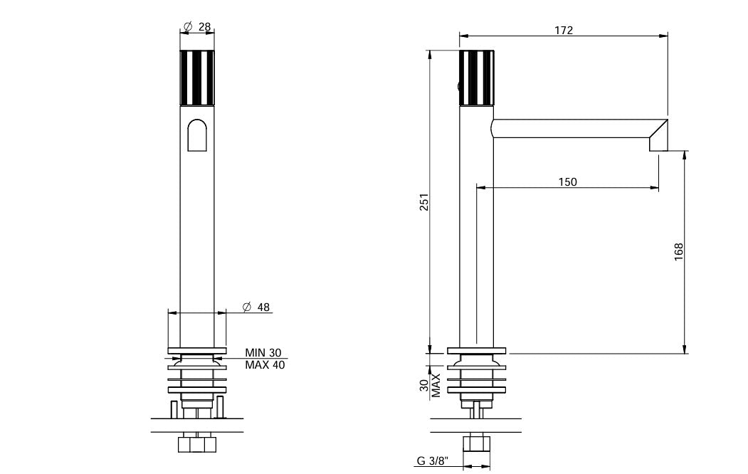 Rubinetterie Treemme IT 3B27 IS G1 ZZ 28mm Waschtischarmatur Edelstahl