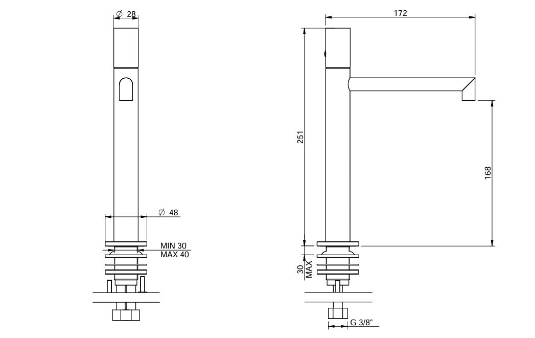 Rubinetterie Treemme IT 3B27 IS GD ZZ 28mm Waschtischarmatur Edelstahl