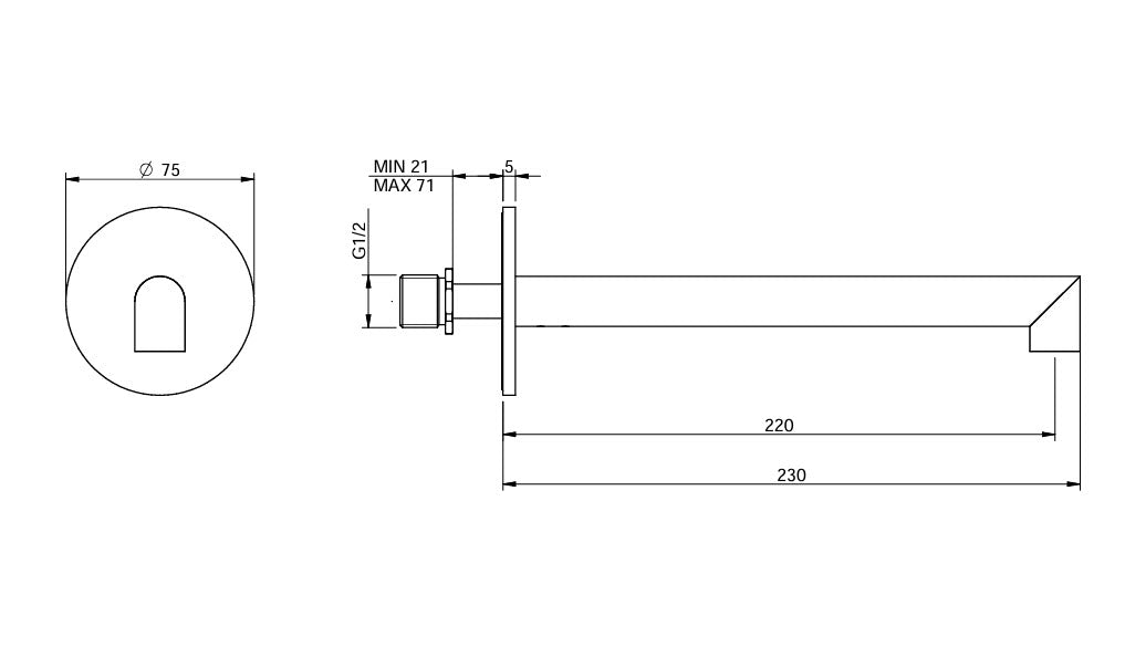 Treemme 28mm Wandauslauf für Badewanne 221 mm – IT 3B61 IS ZZ HF