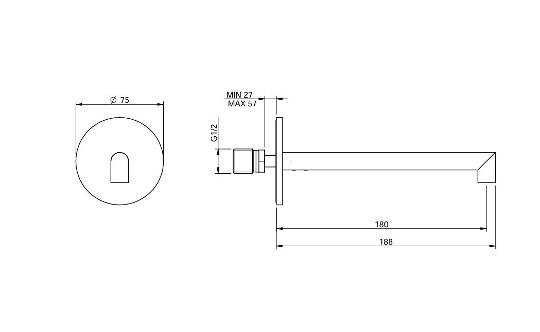Rubinetterie Treemme IT 3B63 IS ZZ ZZ 28mm Wandauslauf 180 mm Edelstahl