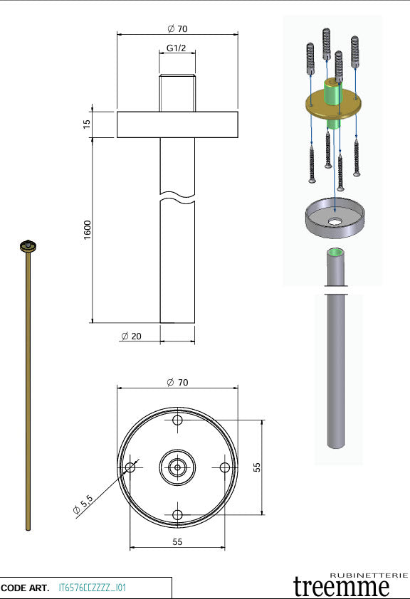Rubinetterie Treemme IT 6576 IS ZZ ZZ Decken-Waschtischauslauf Edelstahl