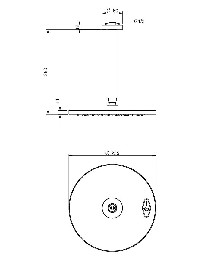 Treemme 28mm Edelstahl Antikalk-Kopfbrause Ø 250 mm für Deckenmontage – IT 6598 IS ZZ VS