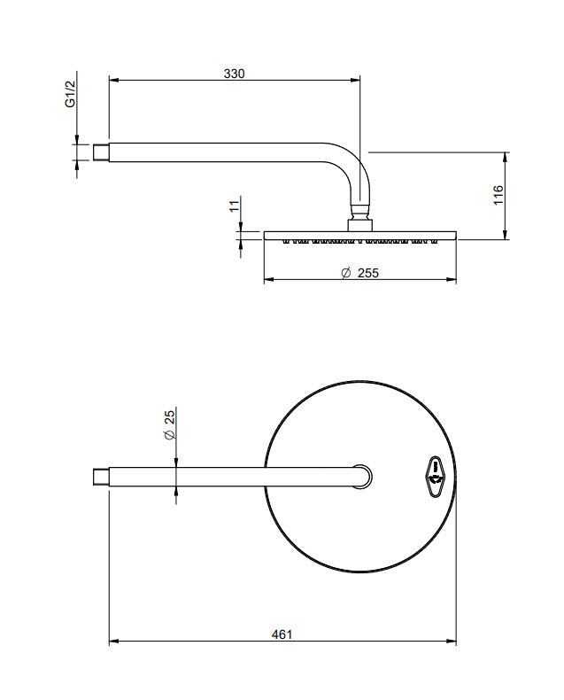 Treemme IT 6599 IS ZZ VS – Kopfbrause Ø 250 mm mit Wandarm, Edelstahl