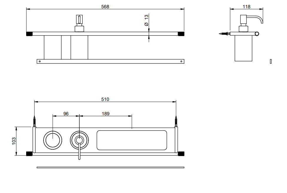 Treemme IT 8374 IS ZZ ZZ Seifenspender mit Glashalter & Ablage | 22mm Edelstahl