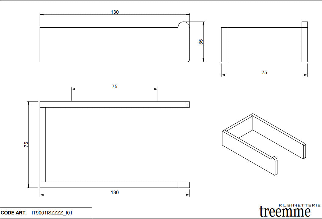 Treemme IT 9001 IS ZZ ZZ 5mm Toilettenpapierhalter – Edelstahl