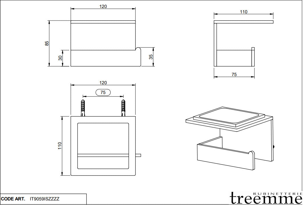 Treemme IT 9059 IS ZZ ZZ 5mm Toilettenpapierhalter mit Ablage – Edelstahl
