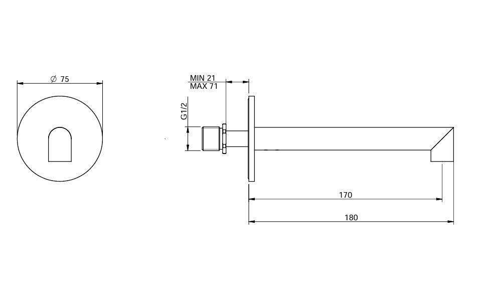Treemme 28mm Edelstahl Wandauslauf für Badewanne 171 mm – IT 3B63 IS ZZ HF