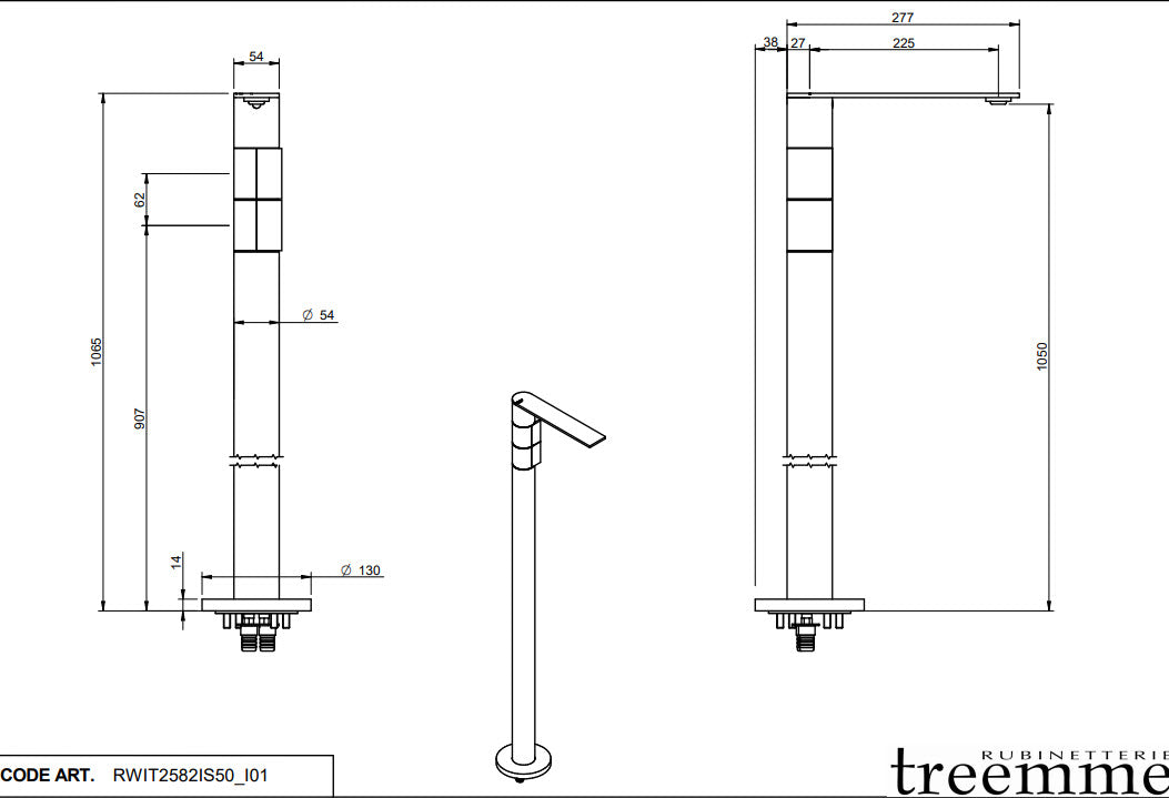 Treemme 5MM RWIT 2582 IS 50 – Bodenstehende Waschtischarmatur Edelstahl 1050 mm