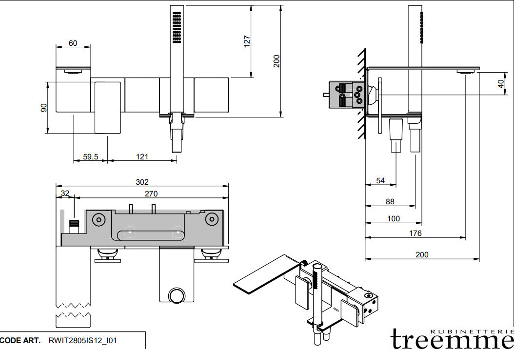 Treemme 5MM RWIT 2805 IS 12 – Unterputz Wannen-/Brausearmatur Edelstahl