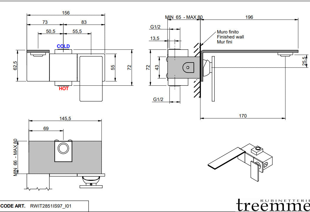 Treemme 5mm UP-Waschtischmischer 170 mm – Edelstahl satiniert