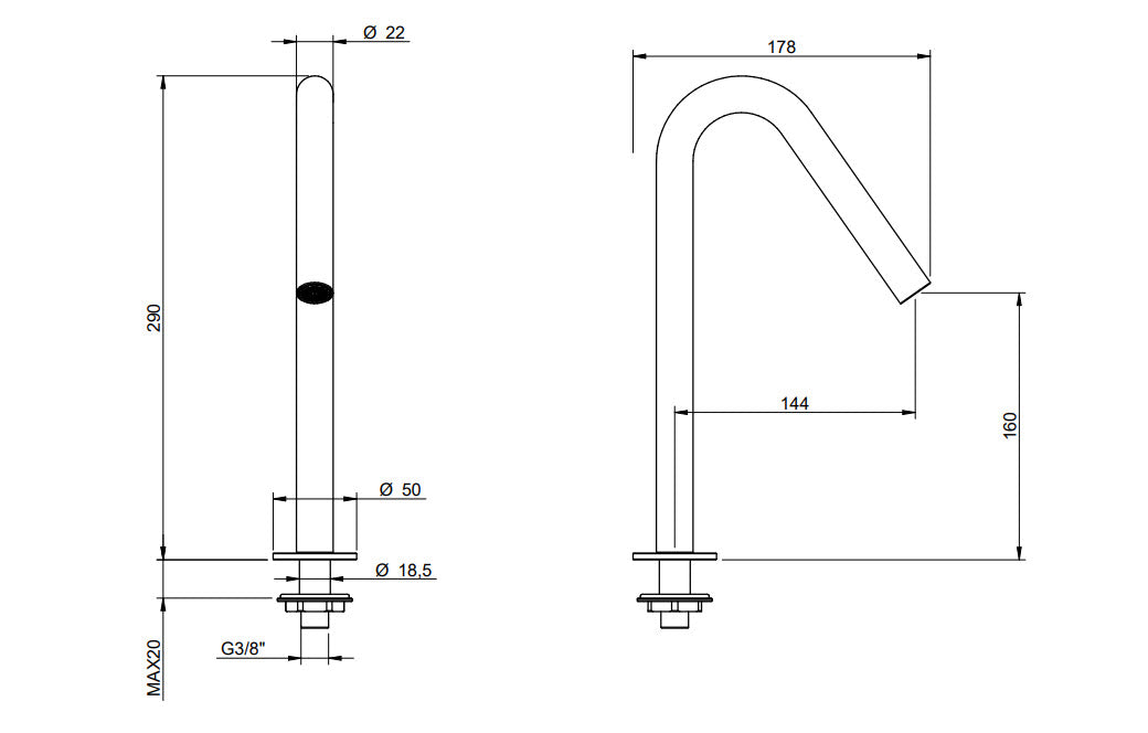 Treemme RWIT 6011 IS 01 – Waschtischauslauf 160 mm, Edelstahl, 22mm