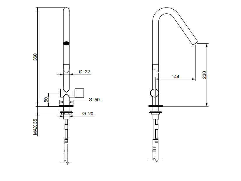 Treemme IT 1134 IS 2H ZZ – 22mm Küchenarmatur aus Edelstahl