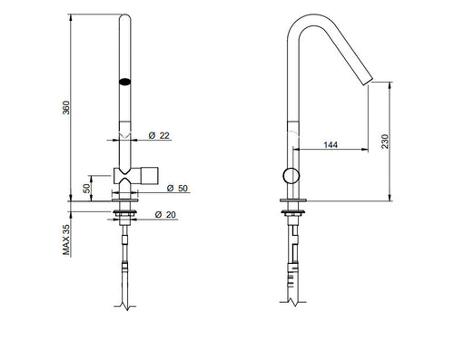 Treemme IT 1134 IS 2H ZZ – 22mm Küchenarmatur aus Edelstahl