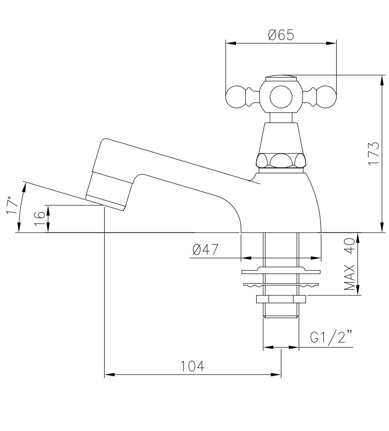 Waschtisch-Standventil 1/2″ mit Keramikventil - Old Fashion