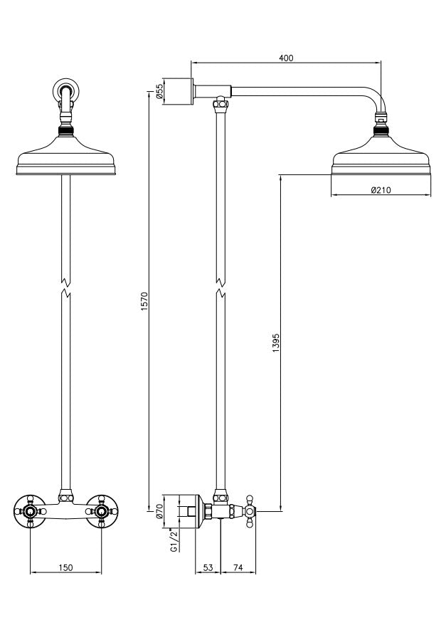Duschsäule mit externem Keramik-Duschventil - Old Fashion
